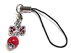 WHITE GOLD PLATING CRYSTAL AND ENAMEL RIBBON AND BEAD CELL PHONE STRAP CHARM