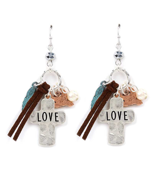 HANDMADE AND RELIGIOUS INSPIRED CROSS AND ANGEL WING EARRING