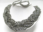 MULTI METAL MESH BRADIED CHAIN NECKLACE AND EARRING SET