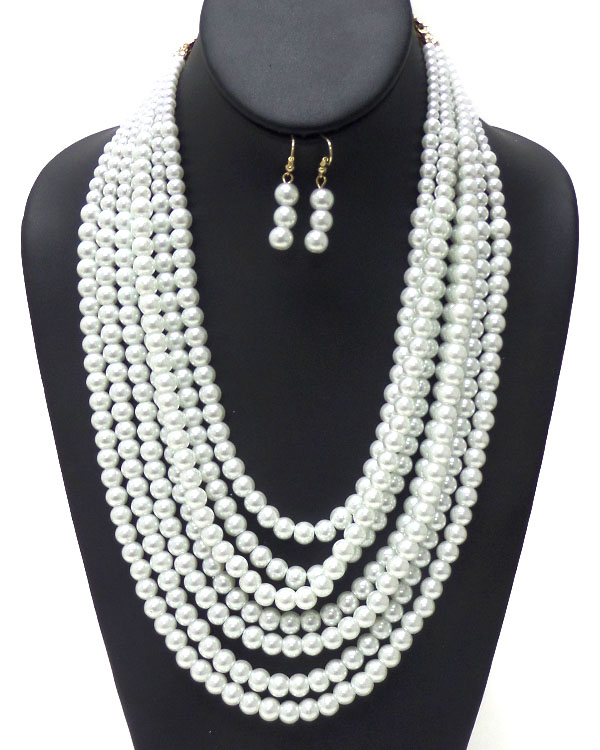 MULTI LAYERED PEARL CHAIN NECKLACE EARRING SET