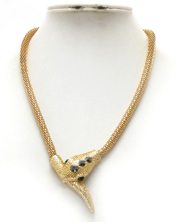CRYSTAL DECO SNAKE HEAD AND METAL TUBE CHAIN NECKLACE