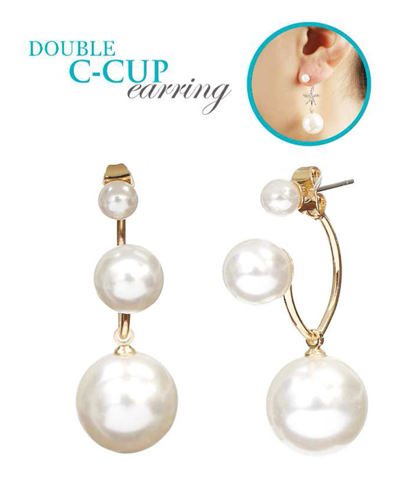 PEARL DROP DOUBLE SIDED FRONT AND BACK EARRING - C CUP