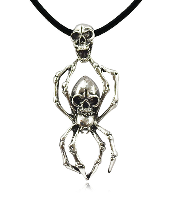 SKULL AND SPIDER PENDANT NECKLACE
