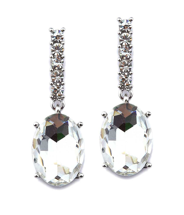OVAL GLASS AND CRYSTAL BAR DROP EARRING