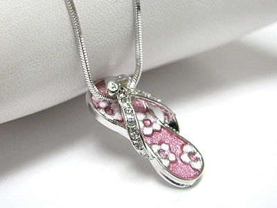 MADE IN KOREA WHITEGOLD PLATING CRYSTAL AND EPOXY FLIPFLOP PENDANT NECKLACE