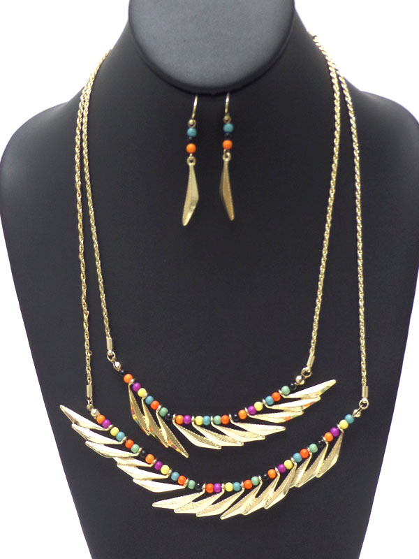 DOUBLE LAYER TRIBAL STYLE NECKLACE EARRING SET