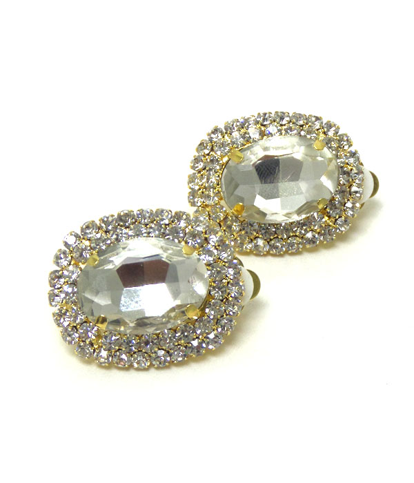 MULTI CRYSTAL AND GLASS DECO OVAL CLIP ON EARRING
