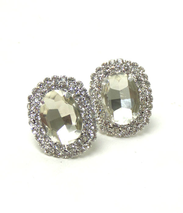MULTI CRYSTAL AND GLASS DECO OVAL CLIP ON EARRING