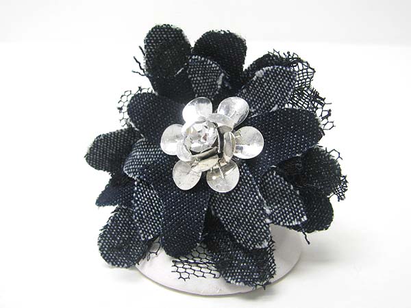 FABRIC CHIFFON AND METAL DECO LARGE FLOWER STRETCH RING