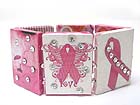 CRYSTAL STUD PAPER ART WORK WOOD STRETCH BRACELET - PINK RIBBON THEME