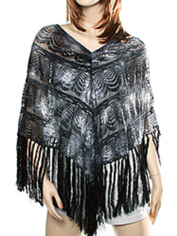 OMBRE LACE AND TASSLE PONCHO - 100% POLYESTER