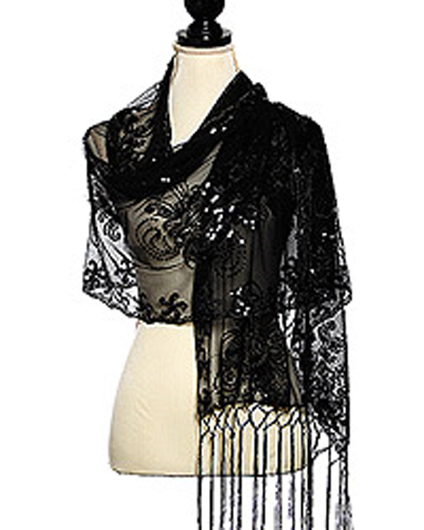 POLYESTER SEQUINED FLORAL SHAWL