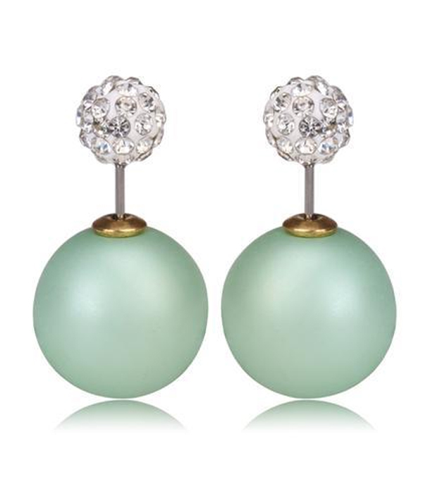 CRYSTAL CLAY BALL AND PEARL DOUBLE SIDED FRONT AND BACK EARRING