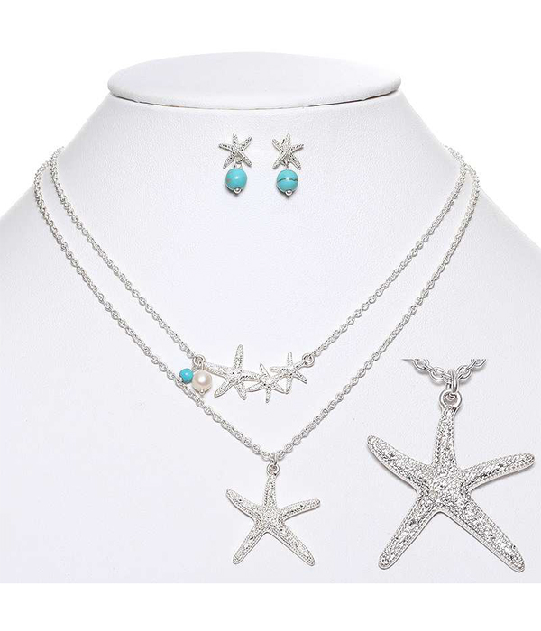 TEXTURED STARFISH DOUBLE LAYER NECKLACE SET