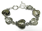 MURANO GLASS HEART LINK TOGGLE BRACELET
