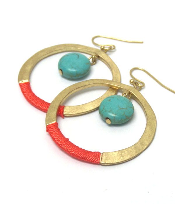 CIRCLE METAL WITH TURQUOISE STONE EARRINGS