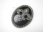 MARCASITE LOOK FLEUR DE LIS OVAL PENDANT OR BROOCH - DUAL FUNCTION