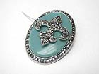 MARCASITE LOOK FLEUR DE LIS OVAL PENDANT OR BROOCH - DUAL FUNCTION