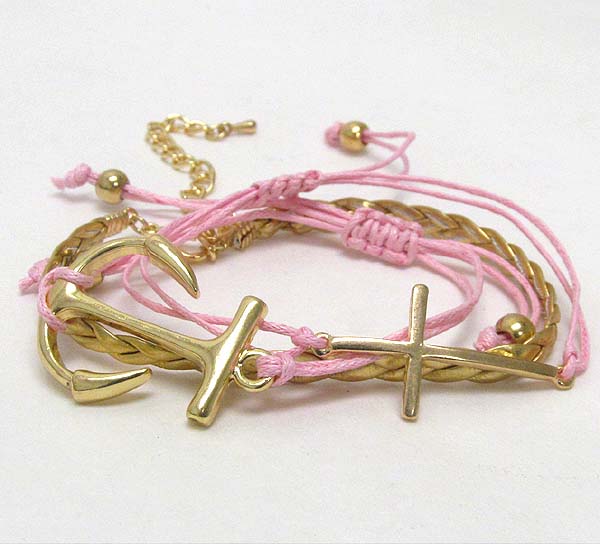 METAL ANCHOR AND CROSS CORD BRACELET