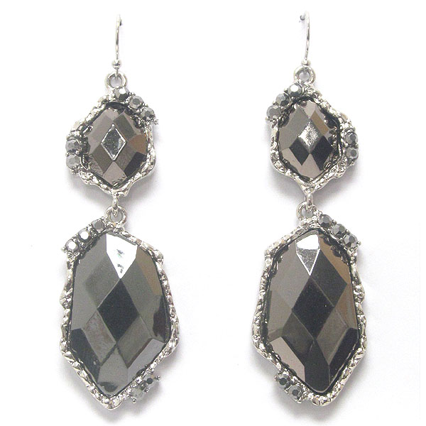 NATURAL SHAPE DOUBLE FACET GLASS AND CRYSTAL DECO DROP EARRING