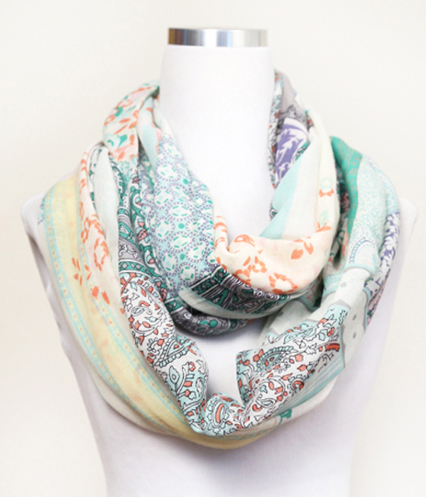 MIXED FLOWER PRINT SCARF - 20% COTTON 80% POLYESTER