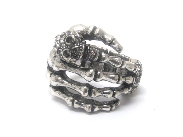 SMALL CRYSTAL METAL PUFFY SKULL AND HEART WITH METAL FASHION HAND STRETCH RING