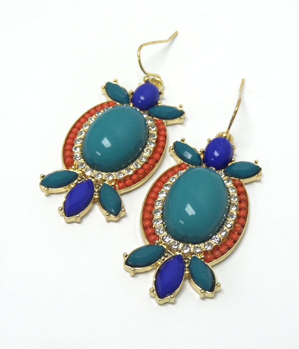 CABOCHON AND STONE HOOK EARRINGS
