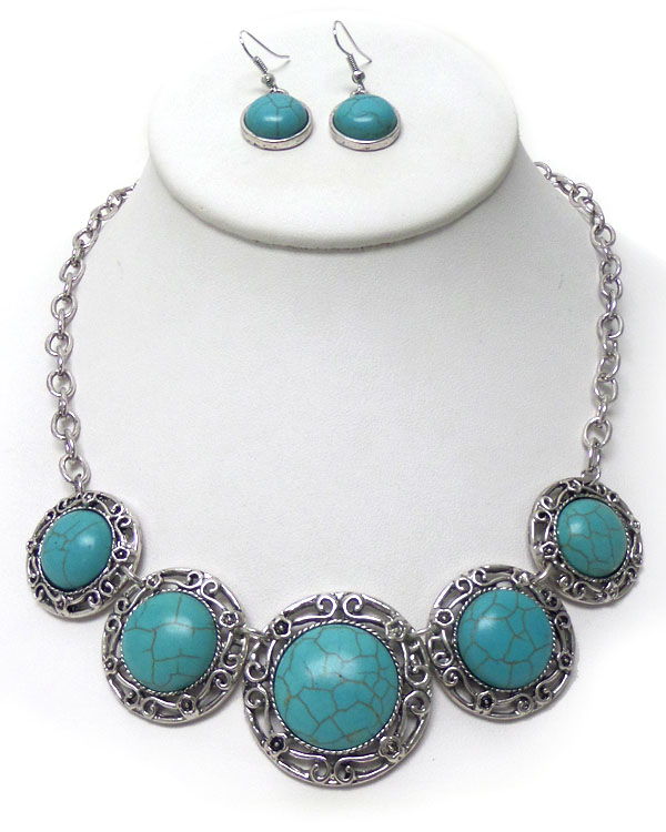 CRYSTAL AND TURQUOISE STONE NECKLAC SET