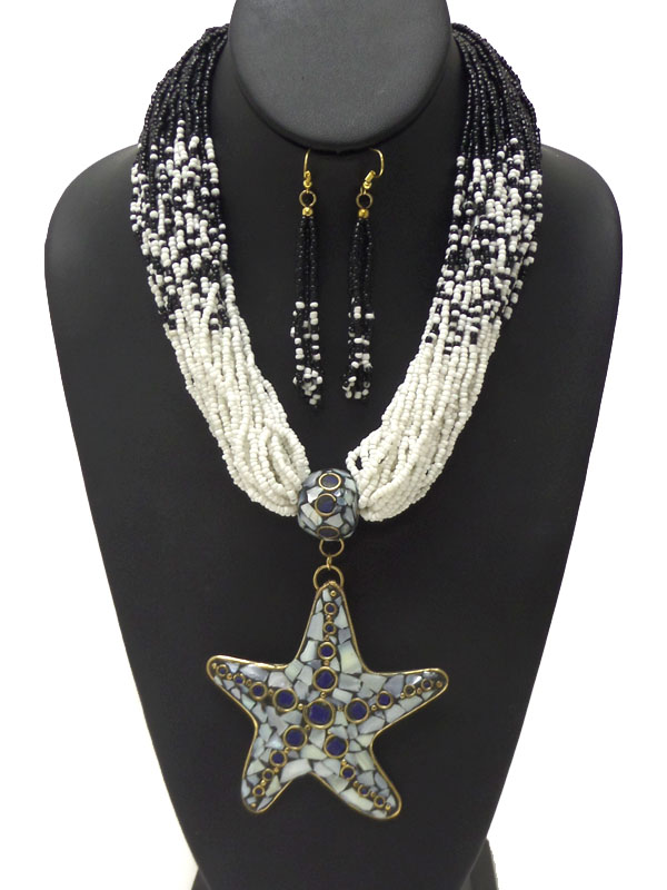 STAR CHUNKY LAYER OF SEED BEADS NECKLACE SET 