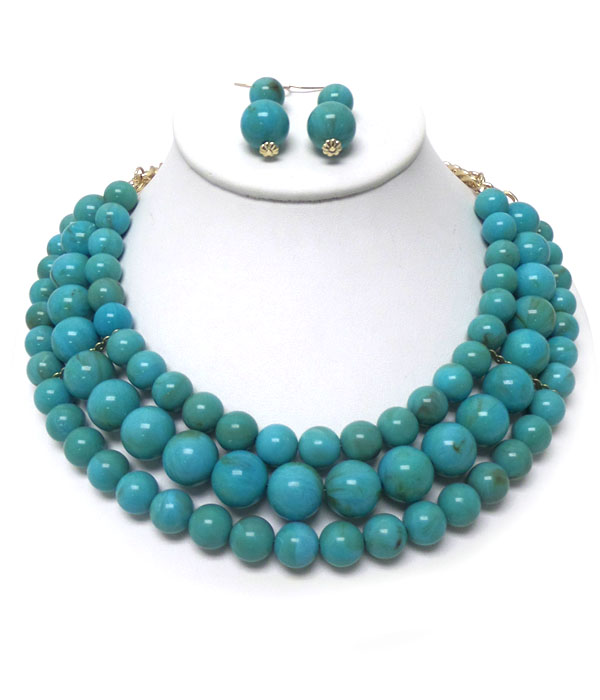 THREE LAYER TURQUOISE BEADS NECKLACE SET