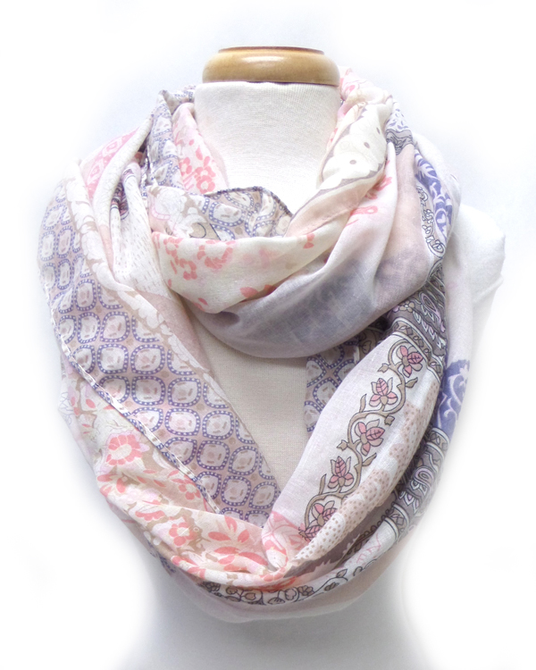 MIXED FLOWER PRINT SCARF - 20% COTTON 80% POLYESTER