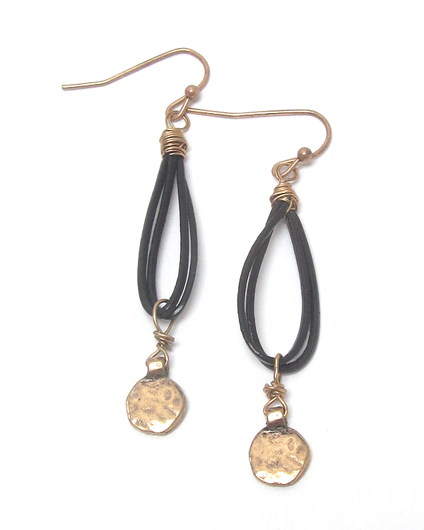 DOUBLE CORD AND METAL DISK DROP EARRING