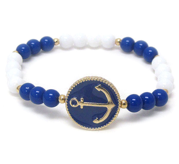 NAUTICAL ANCHOR DISK AND BALL BEAD STRETCH BRACELET