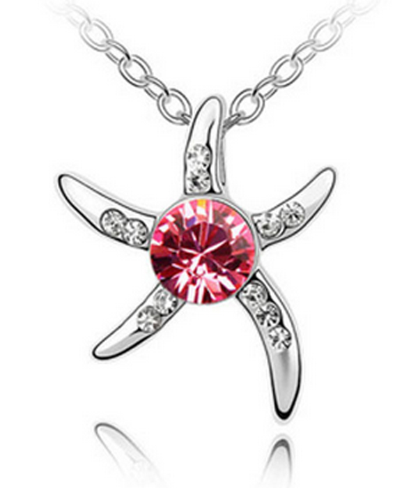 CRYSTAL CENTER STARFISH PENDANT NECKLACE