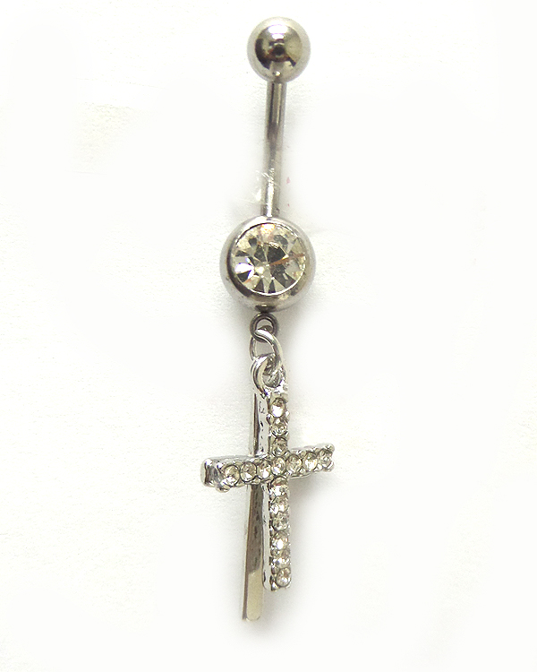 SURGICAL STEEL METAL DOUBLE CROSS DROP BELLY RING  NAVEL RING