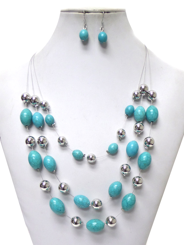 3 LAYER WIRE AND STONES NECKLACE SET