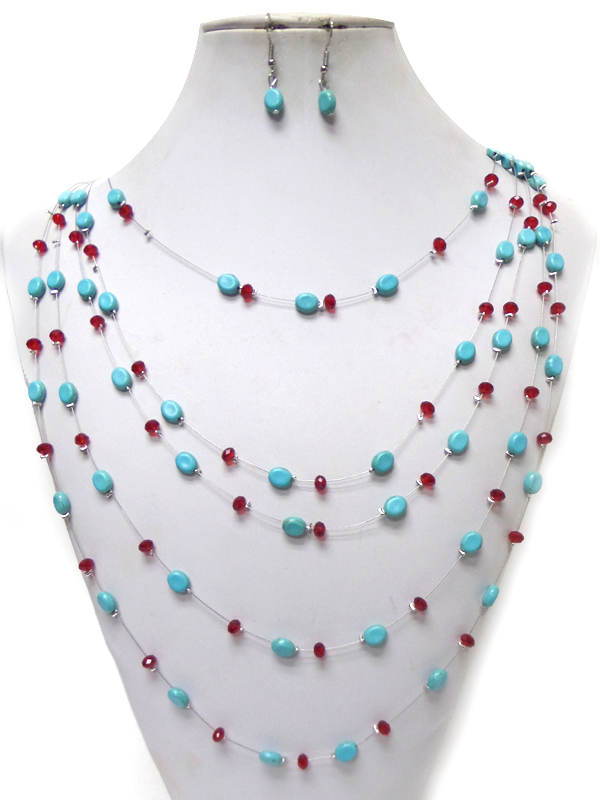 MULTI LAYER WIRES AND BEADS NECKLACE SET 