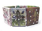 CRYSTAL STUD PAPER ART WORK WOOD STRETCH BRACELET - FLEUR DE LIS THEME