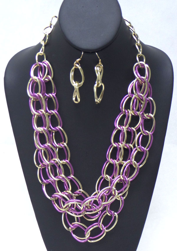 THREE LAYER METAL HOOPS NECKLACE SET 
