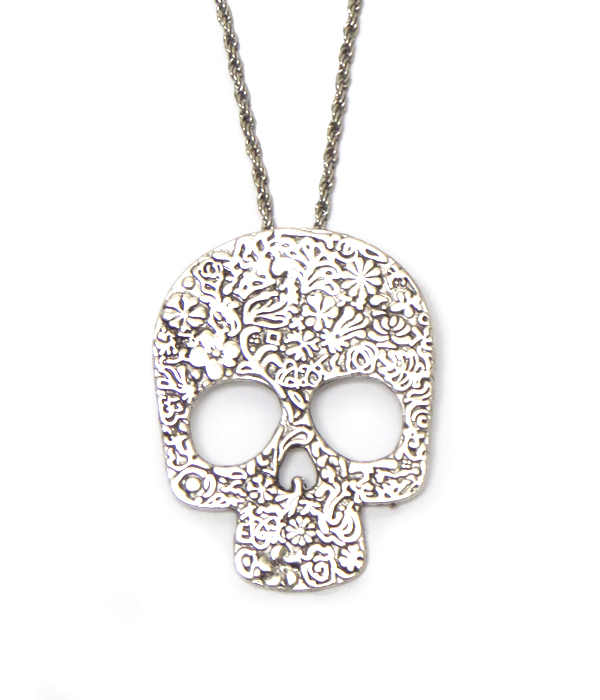 METAL TEXTURE SKULL CHAIN NECKLACE