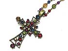 CRYSTAL STONE AND ACRYL BEAD DECO CROSS PENDANT NECKLACE