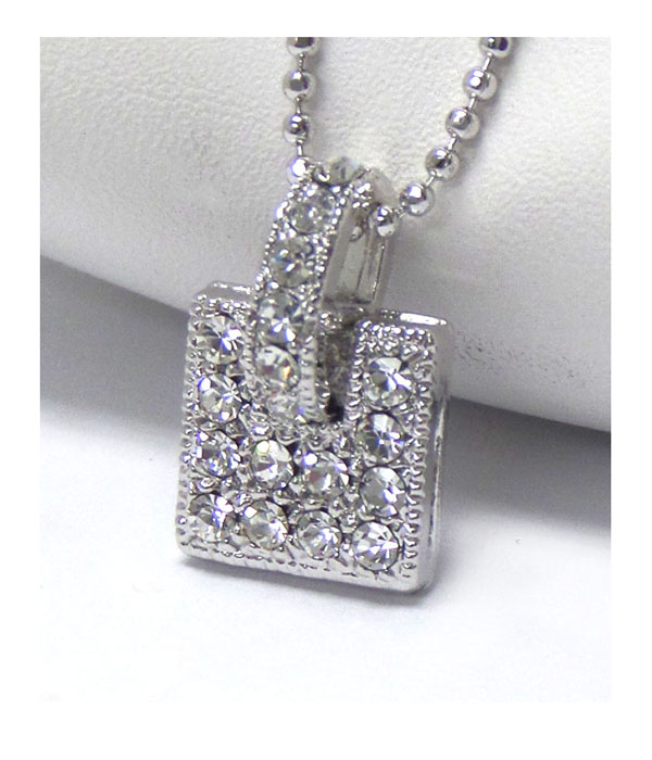 MADE IN KOREA WHITEGOLD PLATING CRYSTAL PAVE SQUARE PENDANT NECKLACE