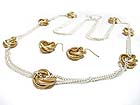 TRIPLE METAL RING  AND CHAIN LINK LONG NECKLACE EARRING SET