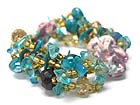 CERAMIC FLOWER AND MULTI ROW MIXED BEADS STRETCH BRACELET