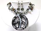 MURANO GLASS PEACE MARK PENDANT AND MIXED NATURAL CHIP STONE NECKLACE EARRING SET