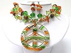 MURANO GLASS PEACE MARK PENDANT AND MIXED NATURAL CHIP STONE NECKLACE EARRING SET