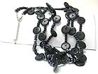 MULTI STRAND GLOSSY SHELL DISK LINK NECKLACE EARRING SET