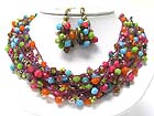 MULTI ROW BEADS CLUSTER NECKLACE EARIRNG SET