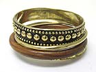 WOOD AND MULTI METAL BANGLE AND STRETCH BRACELET SET 