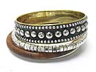WOOD AND MULTI METAL BANGLE AND STRETCH BRACELET SET